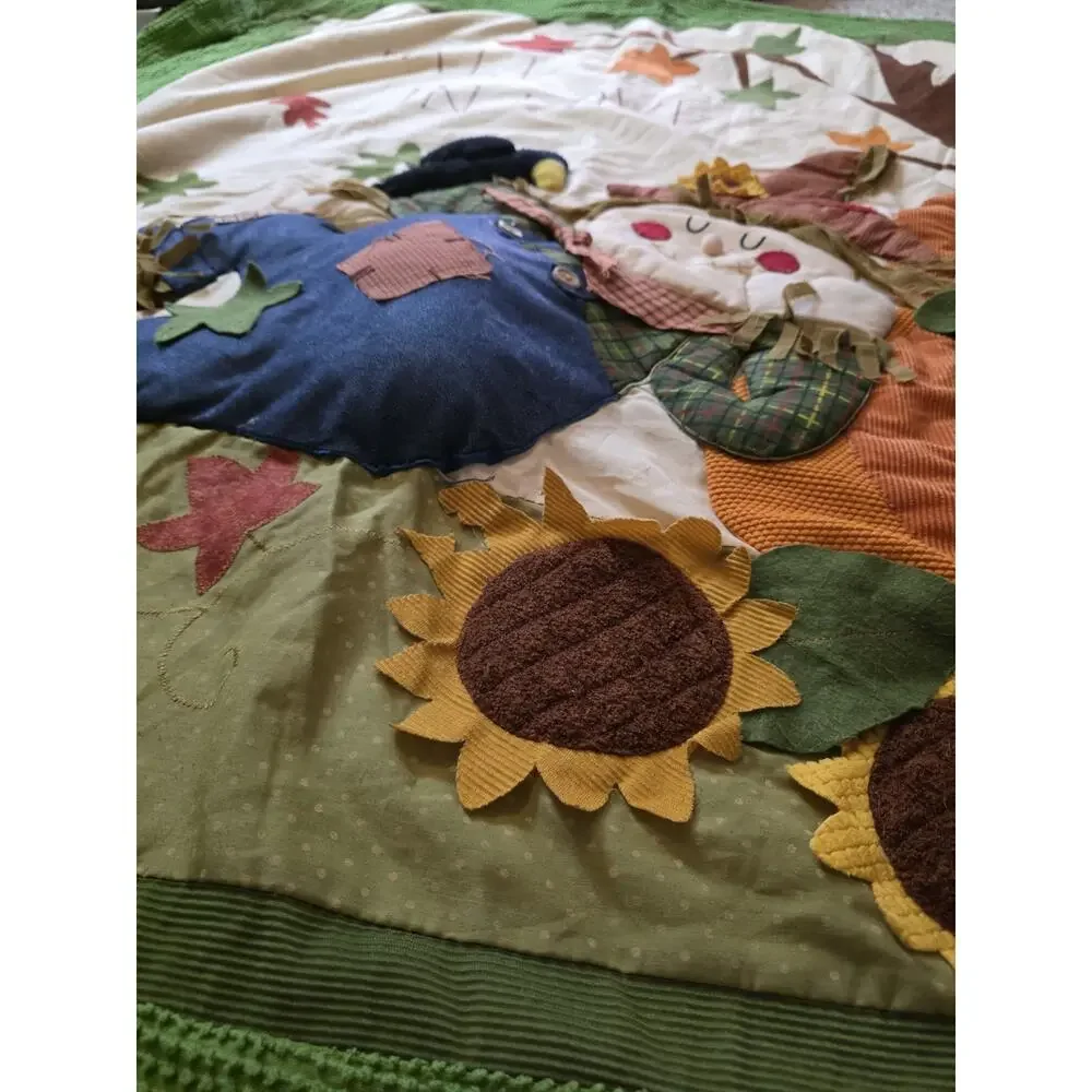 Handmade Fall In Love Quilt Blanket 50x60 Scarecrow Pumpkin Sunflower Autumn